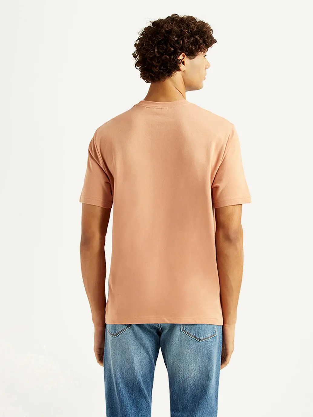 Men's Solid Peach Crew Neck T-Shirt 3