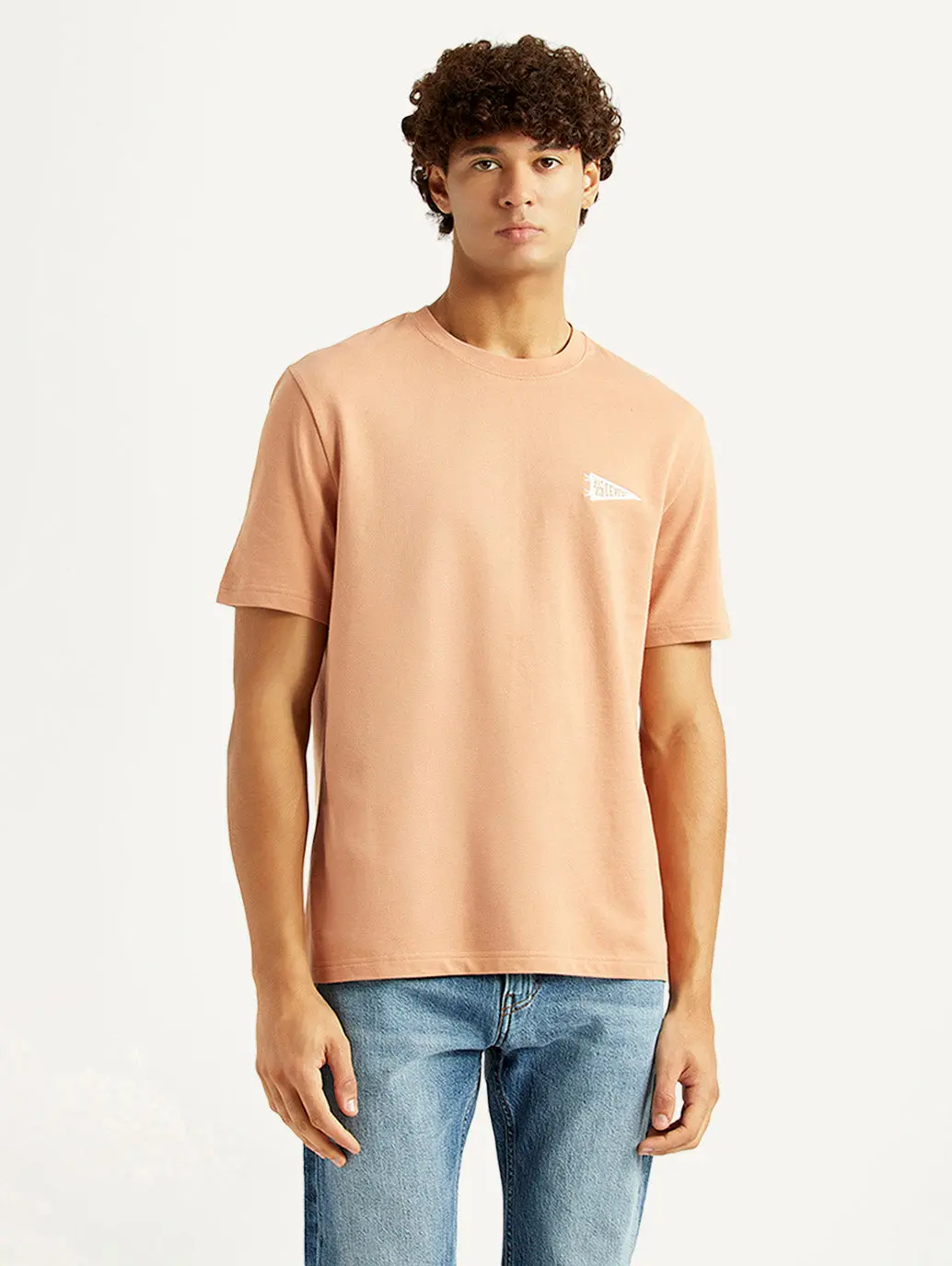 Men's Solid Peach Crew Neck T-Shirt 2