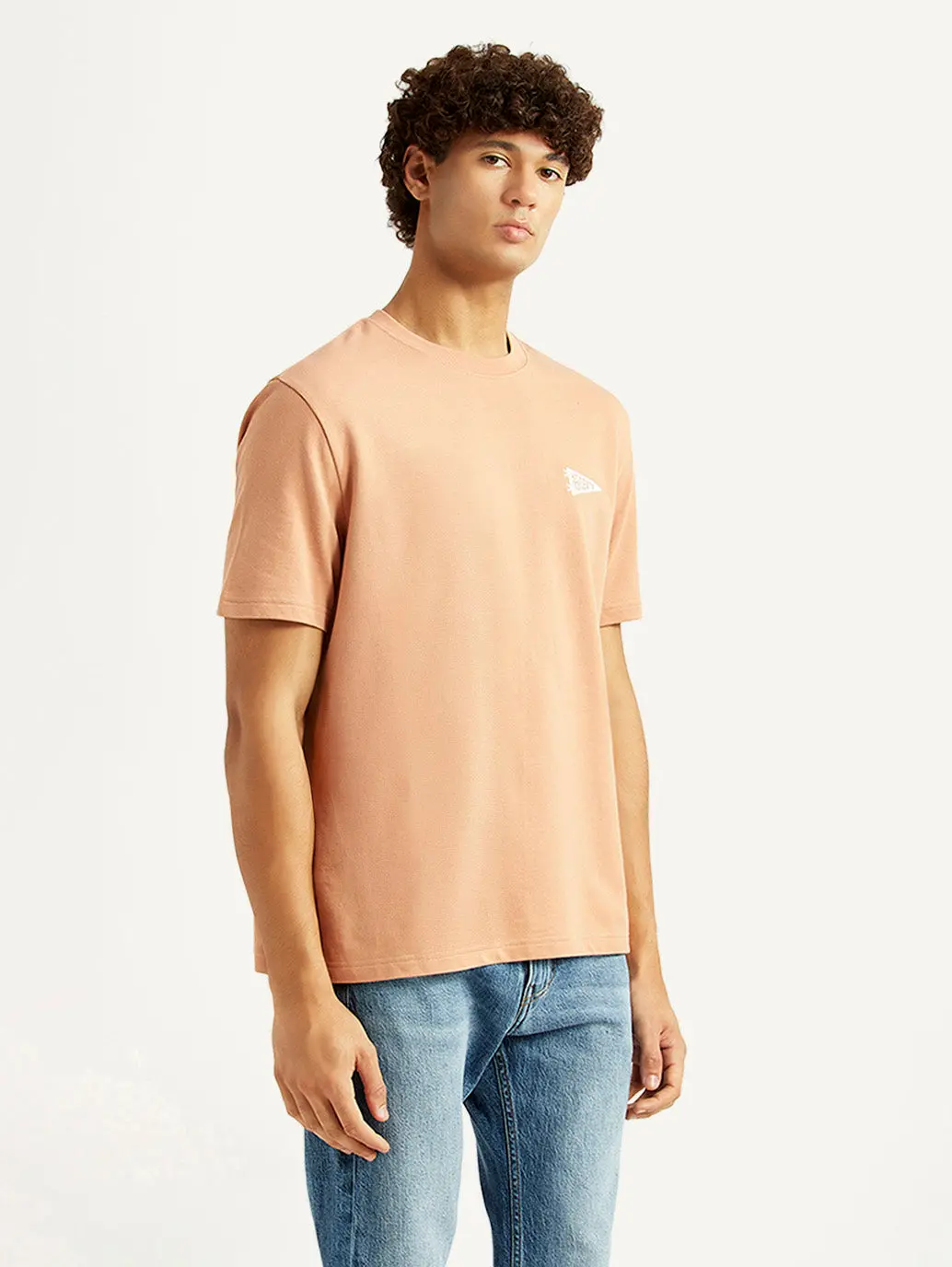 Men's Solid Peach Crew Neck T-Shirt 4