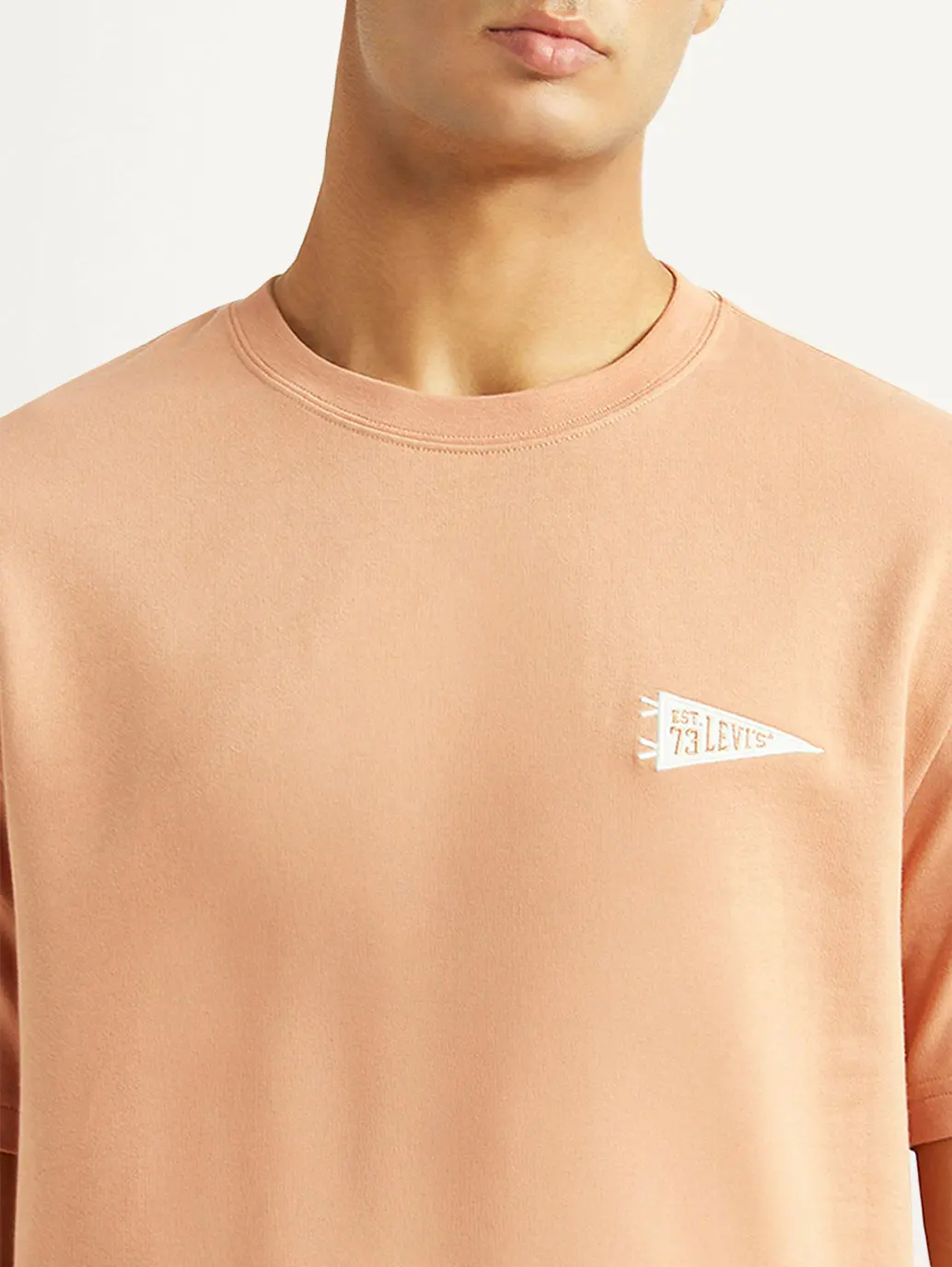 Men's Solid Peach Crew Neck T-Shirt 5