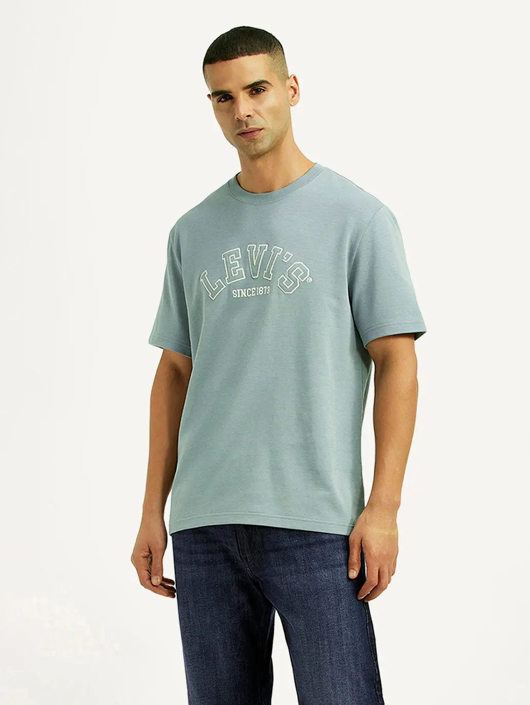 Men's Brand Logo Light Blue Crew Neck T-Shirt 1