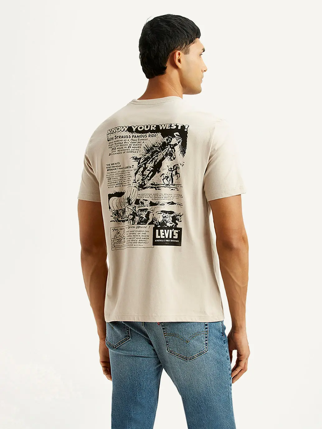 Men's Brand Logo Beige Crew Neck T-Shirt 5