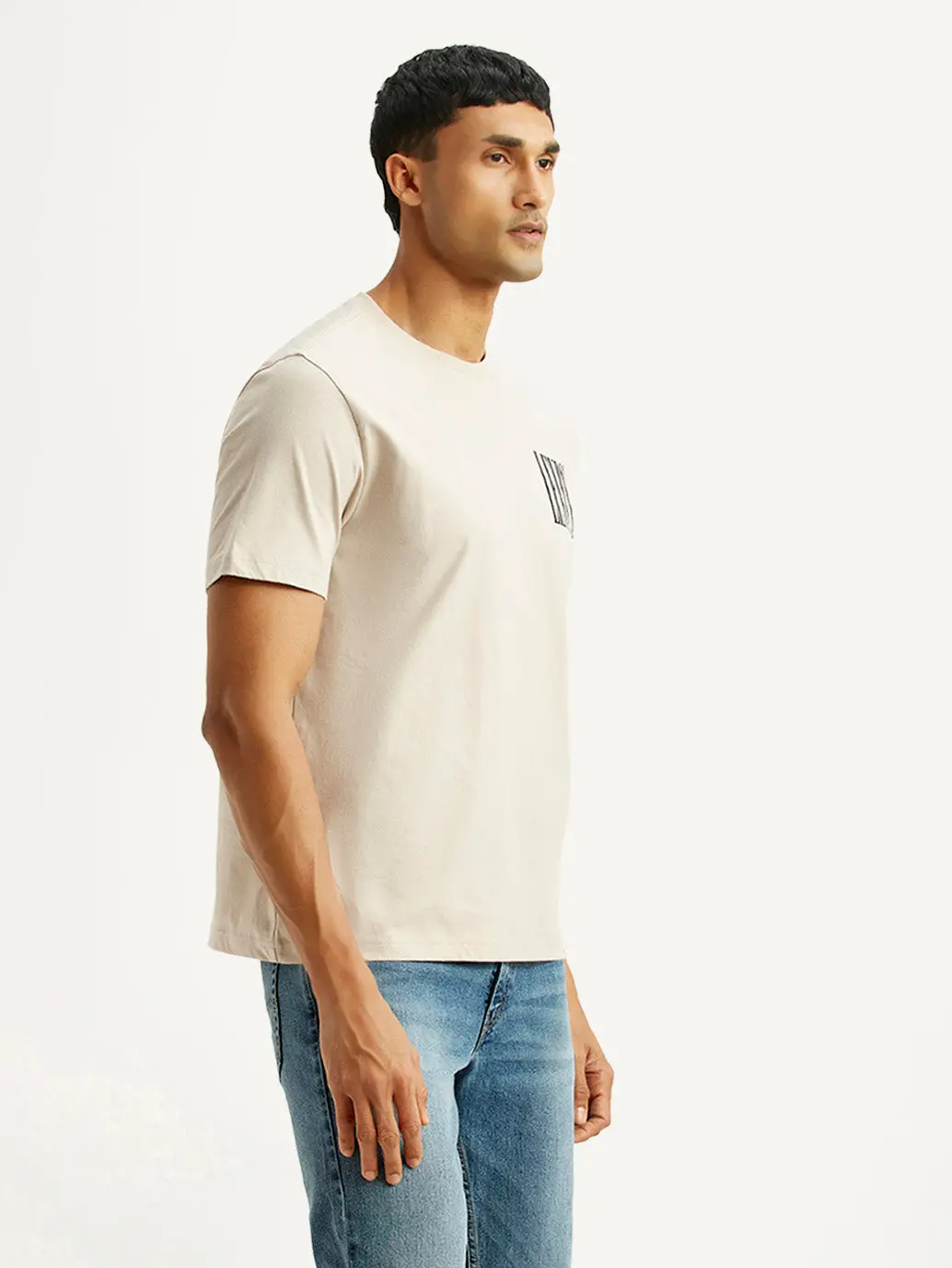 Men's Brand Logo Beige Crew Neck T-Shirt 3