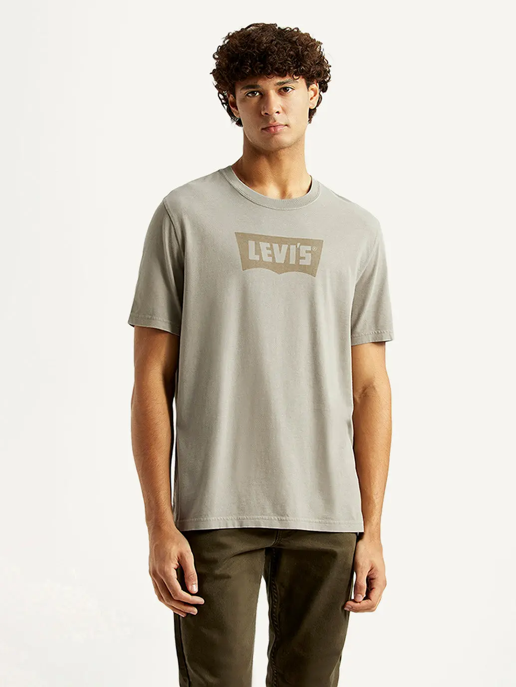 Men's Brand Logo Grey Crew Neck T-Shirt 1