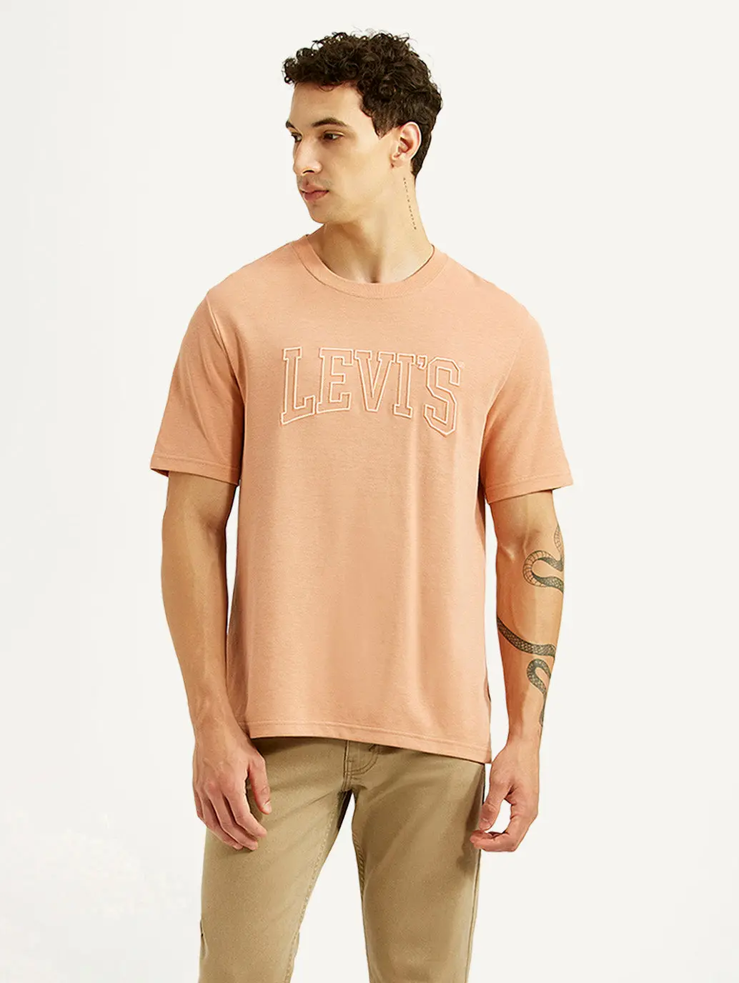 Men's Brand Logo Peach Crew Neck T-Shirt 1