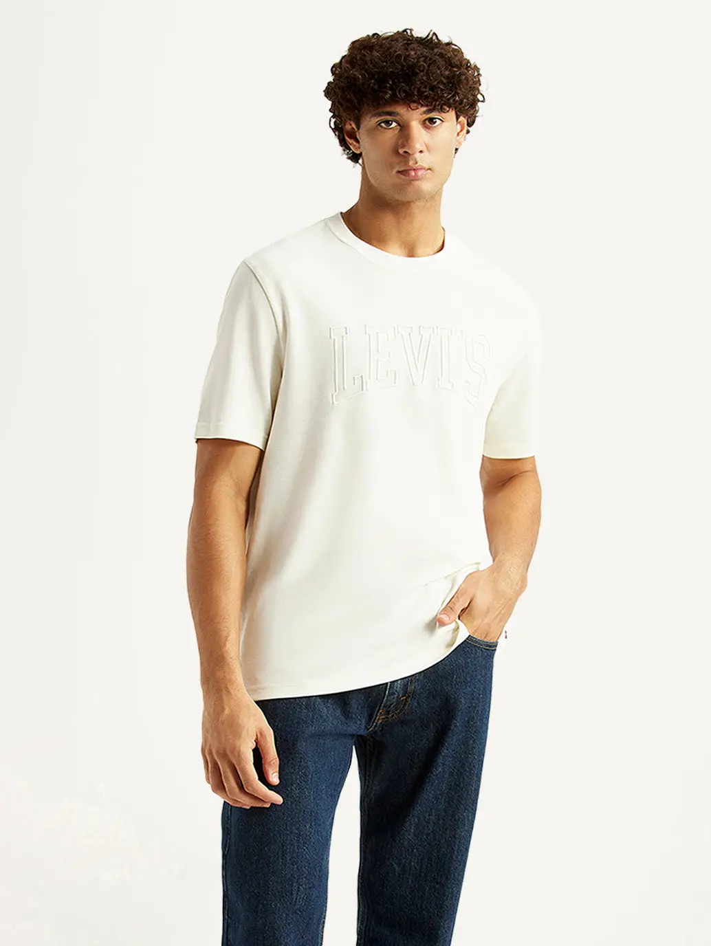 Men's Brand Logo White Crew Neck T-Shirt 1