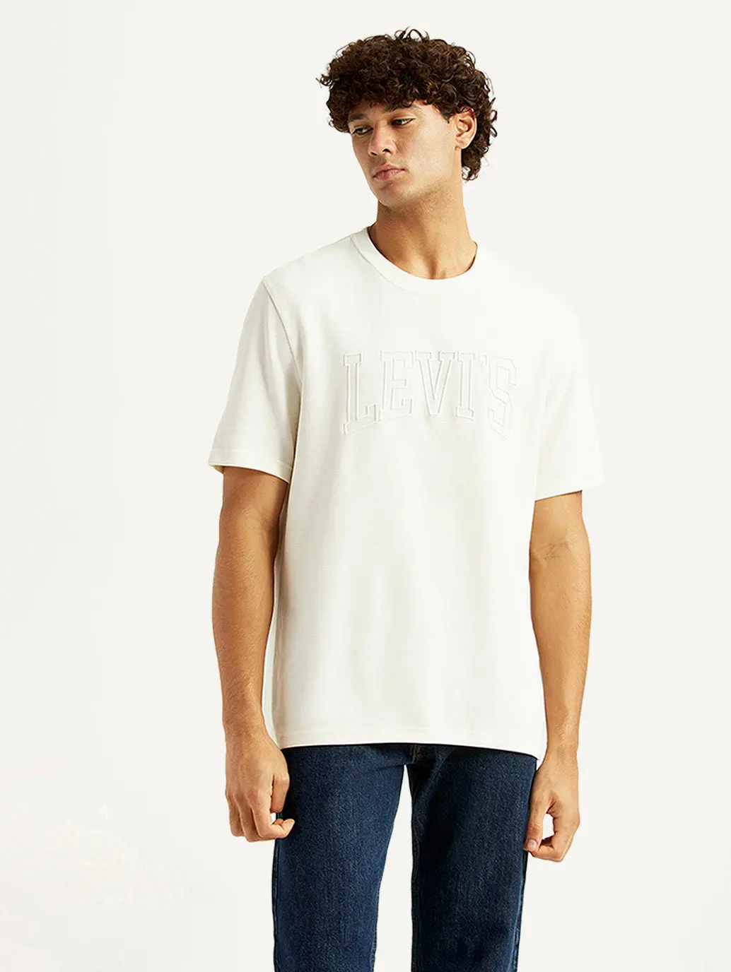 Men's Brand Logo White Crew Neck T-Shirt 2
