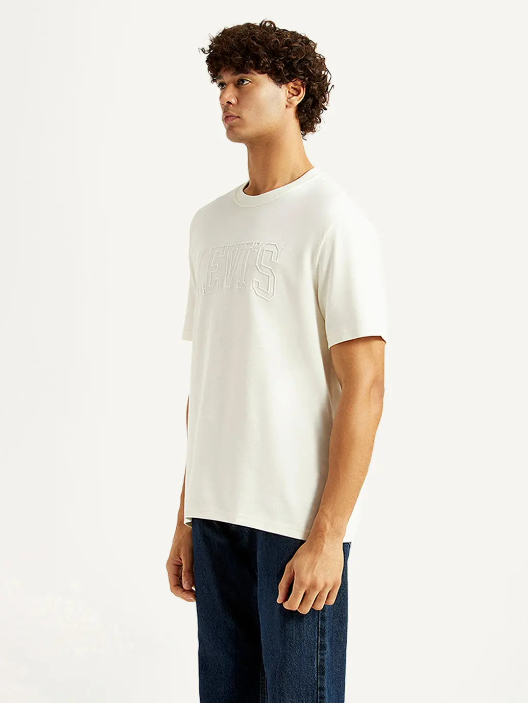 Men's Brand Logo White Crew Neck T-Shirt 5
