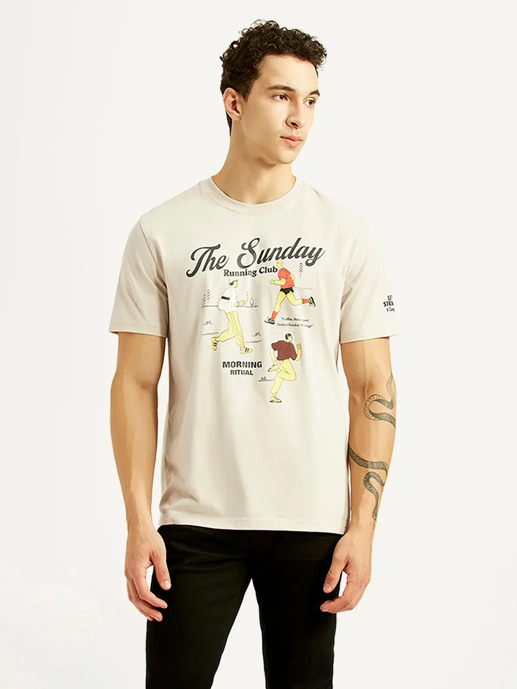 Men's Graphic Print Off-White Crew Neck T-Shirt 1