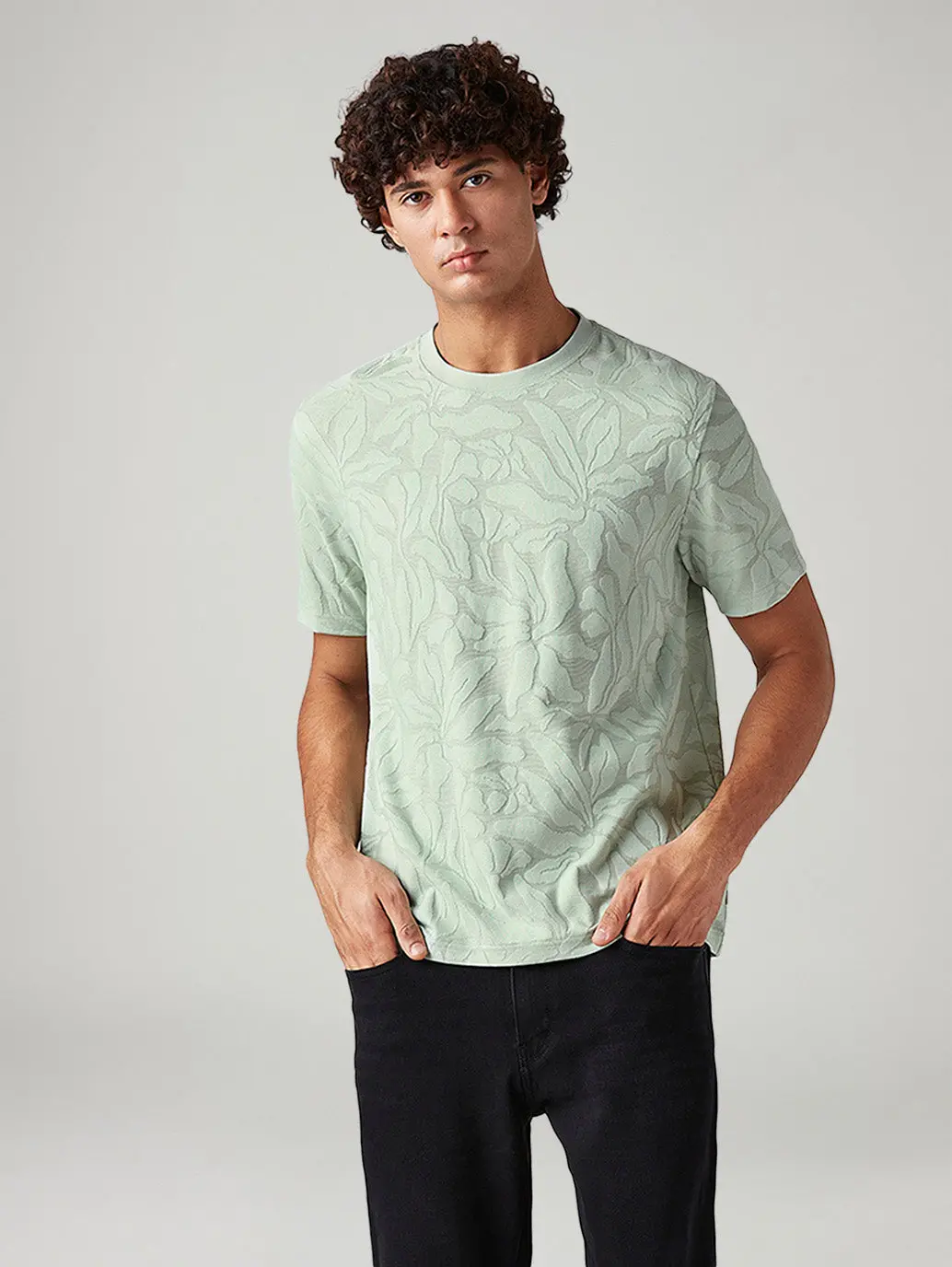 Men's Self-Design Regular Fit Textured T-Shirt 1
