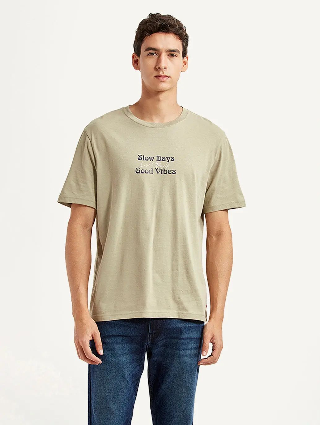 Men's Typography Beige Crew Neck T-Shirt 1