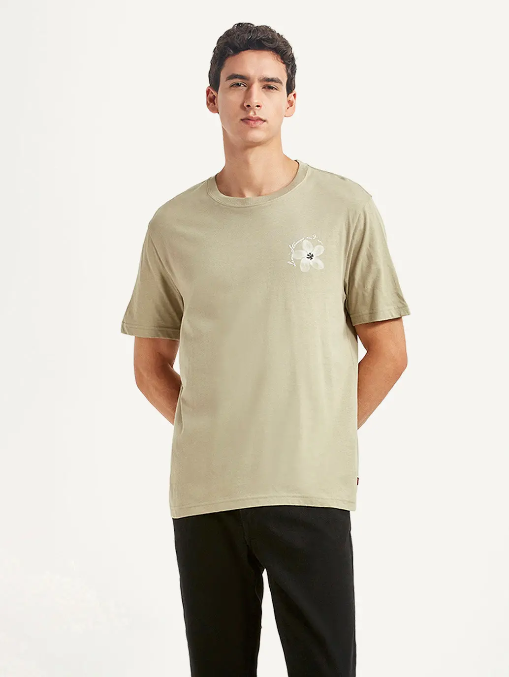 Men's Floral Beige Crew Neck T-Shirt 1