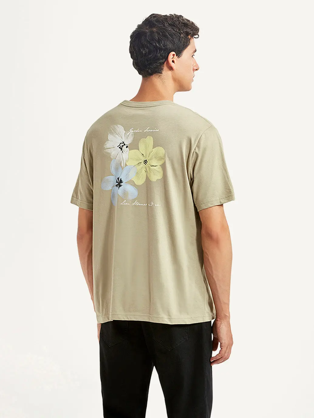 Men's Floral Beige Crew Neck T-Shirt 3