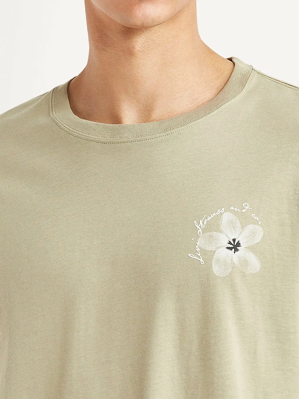Men's Floral Beige Crew Neck T-Shirt 4