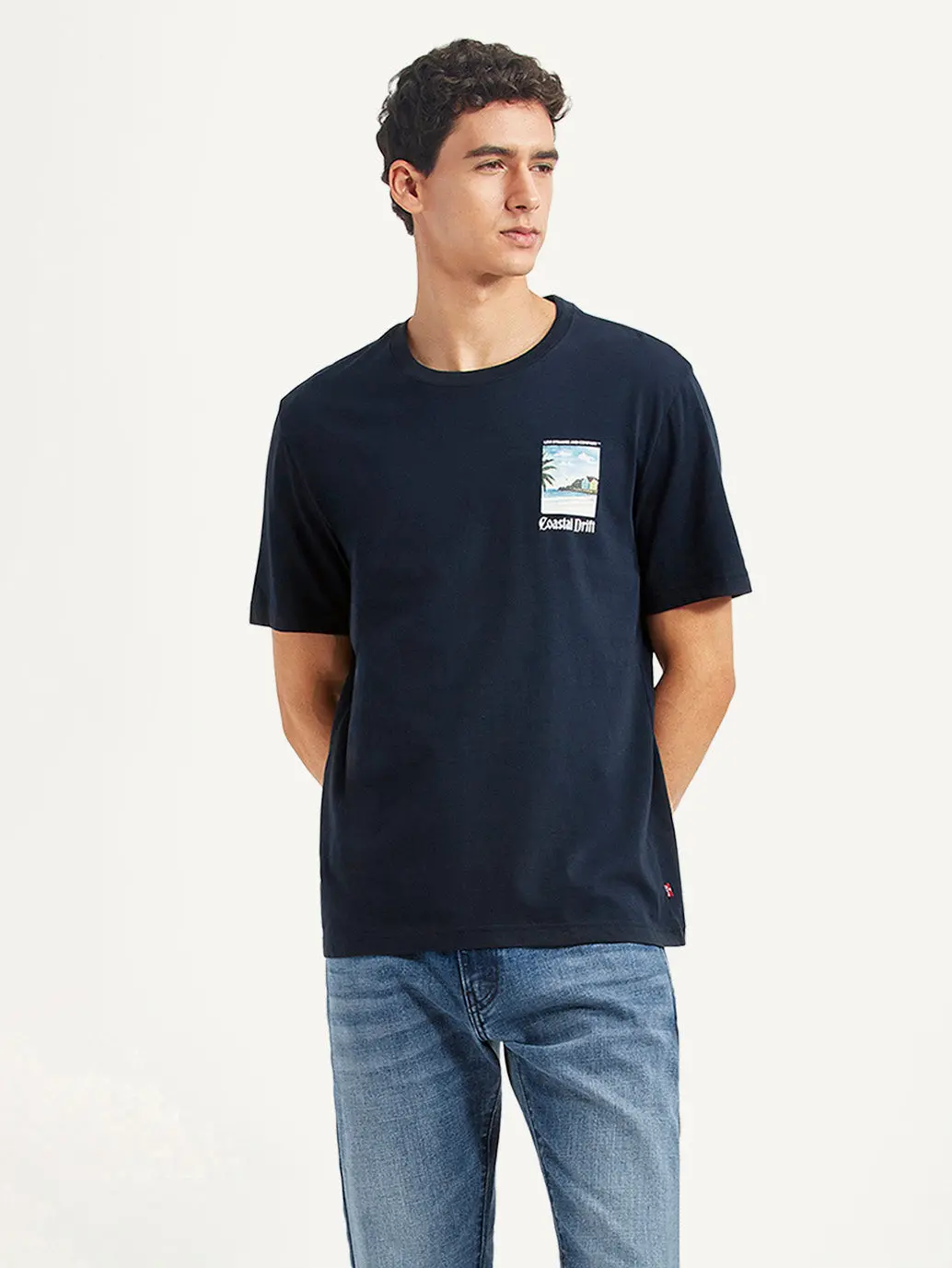 Men's Graphic Print Navy Crew Neck T-Shirt 1