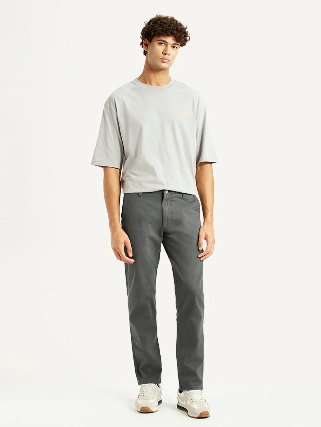 Men's Grey Slim Fit Mid Rise Chinos 1