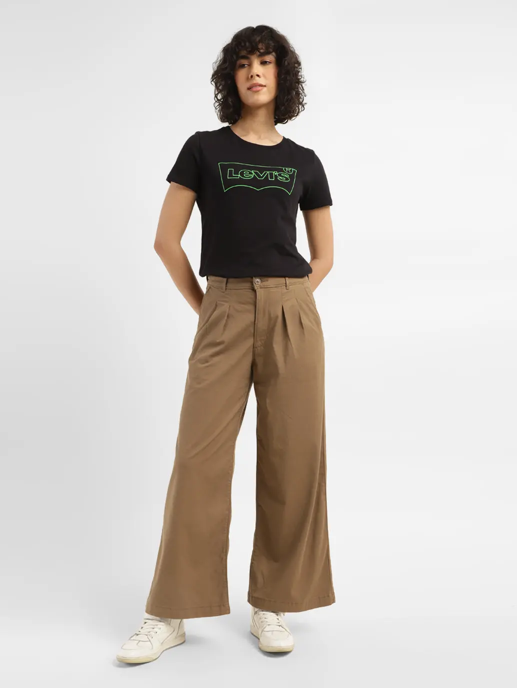 Women's High Rise Tan Wide Leg Trousers 1