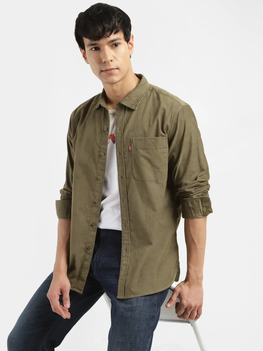 Men's Solid Slim Fit Corduroy Shirt 1