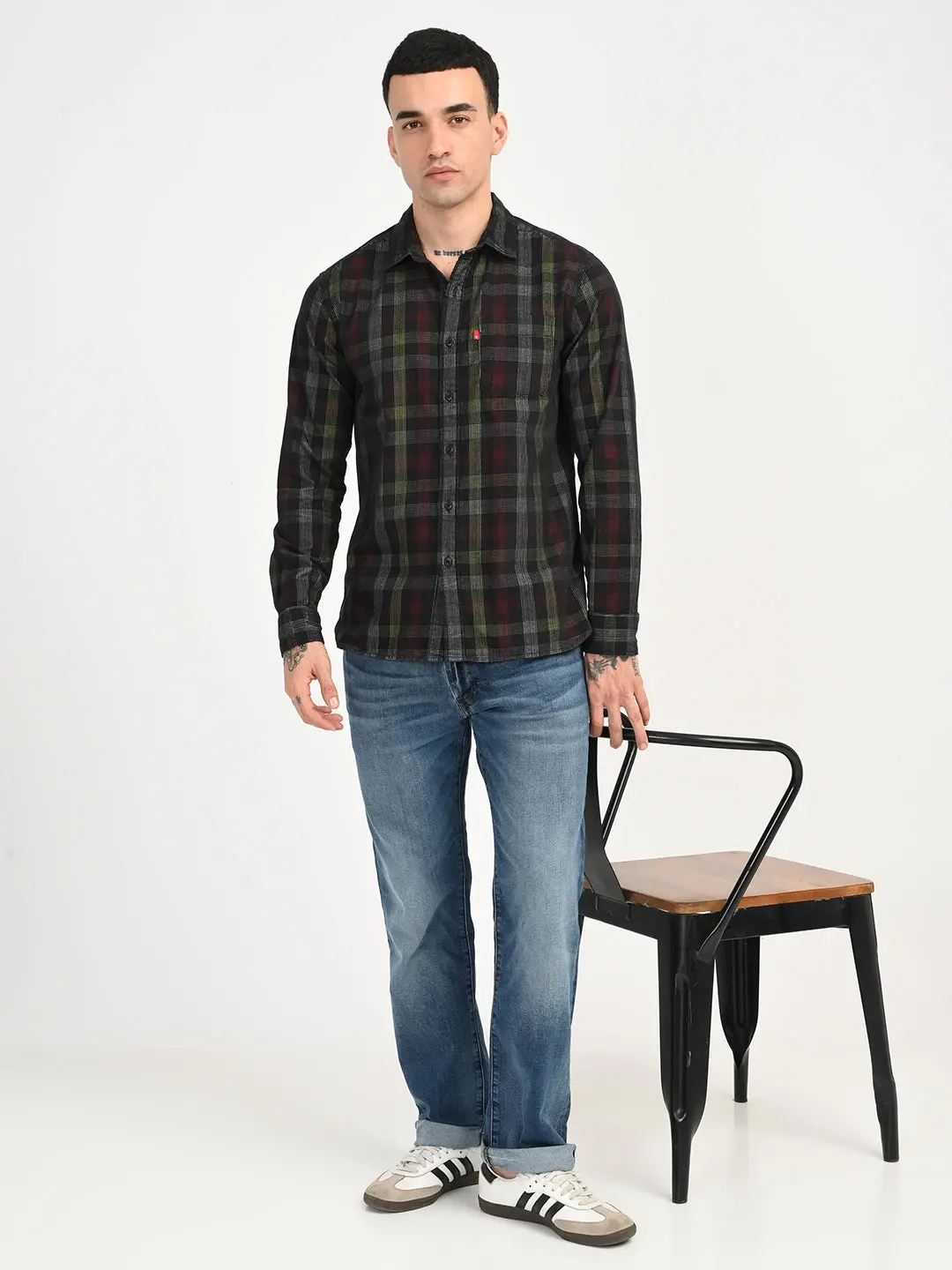 Men's Checkered Multi Color Slim Fit Corduroy Shirt 1