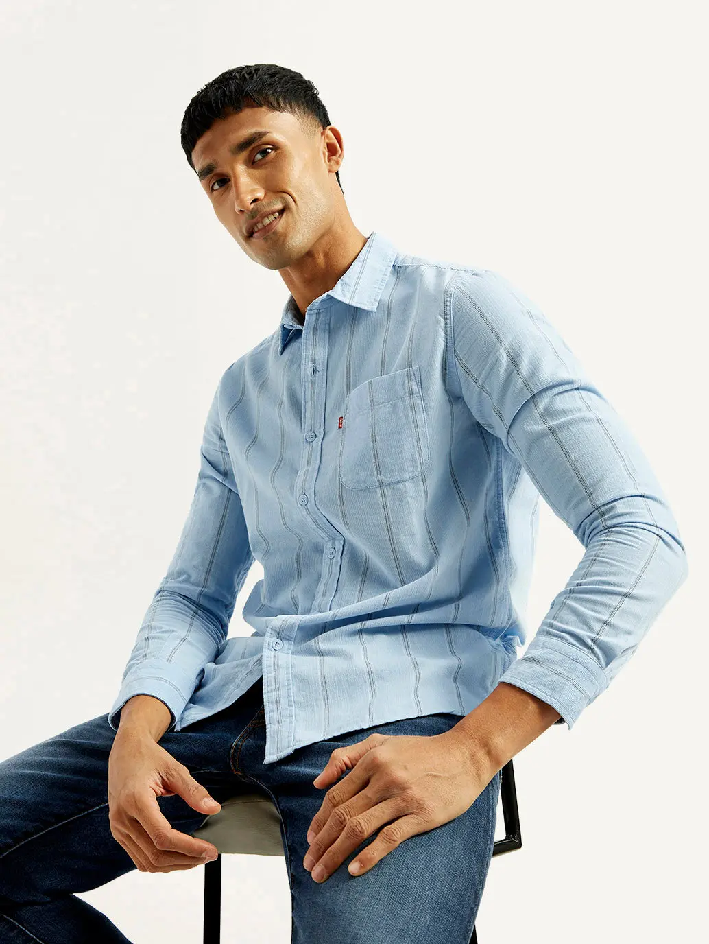 Men's Striped Light Blue Slim Fit Shirt 1