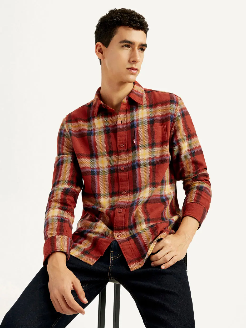 Men's Plaid Rust Slim Fit Shirt 1