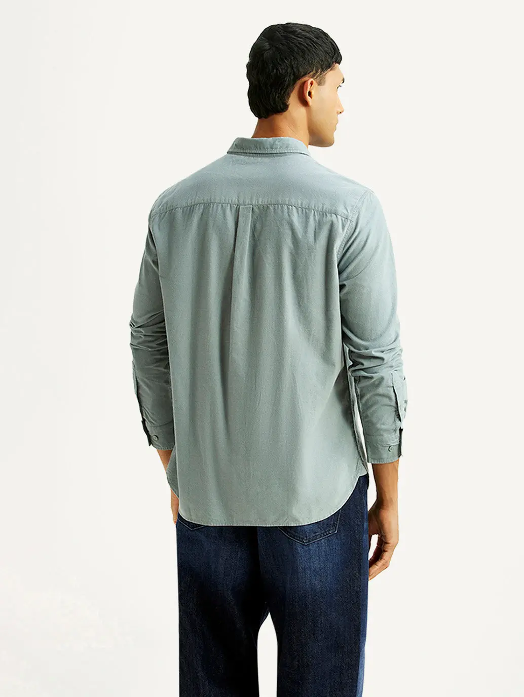 Men's Solid Light Blue Slim Fit Corduroy Shirt 2