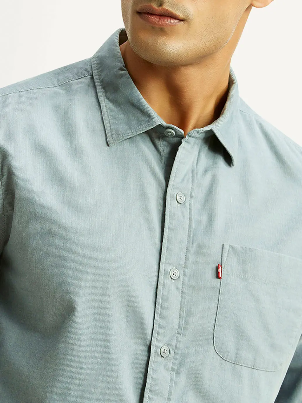 Men's Solid Light Blue Slim Fit Corduroy Shirt 3