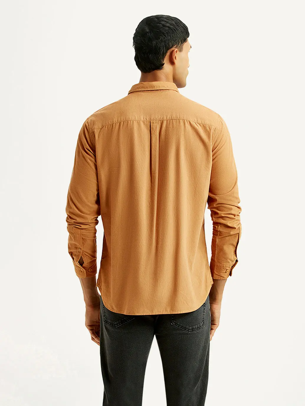 Men's Solid Tan Slim Fit Corduroy Shirt 2
