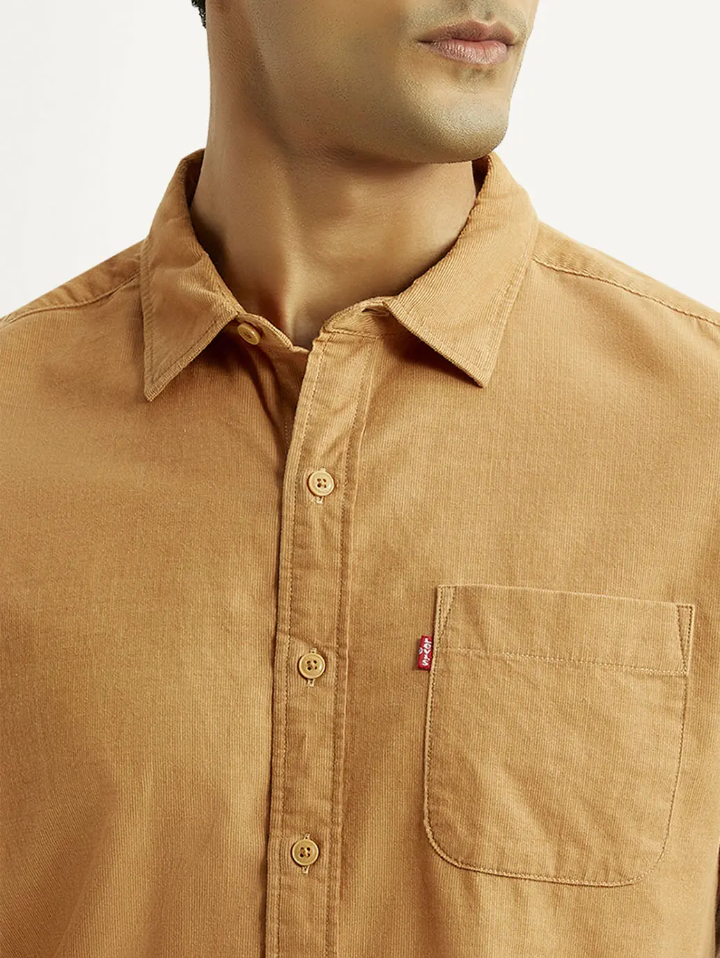Men's Solid Tan Slim Fit Corduroy Shirt 3