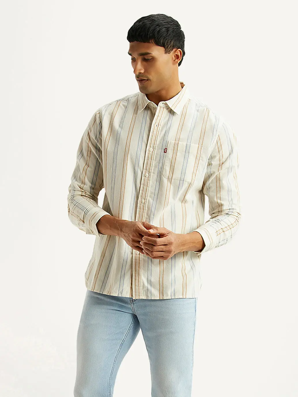 Men's Striped Multicolor Slim Fit Corduroy Shirt 1