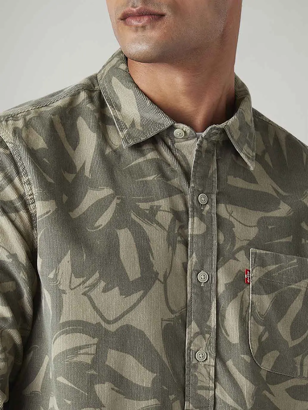 Men's Abstract Slim Fit Corduroy Shirt 4