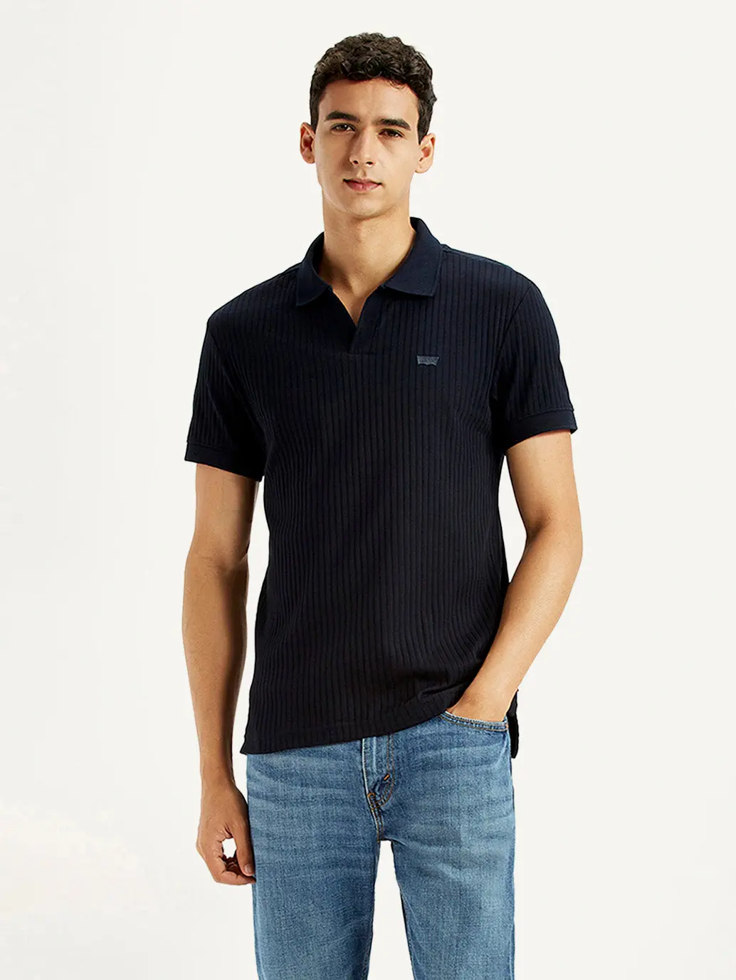 Men's Textured Black Slim Fit Polo T-Shirt 1