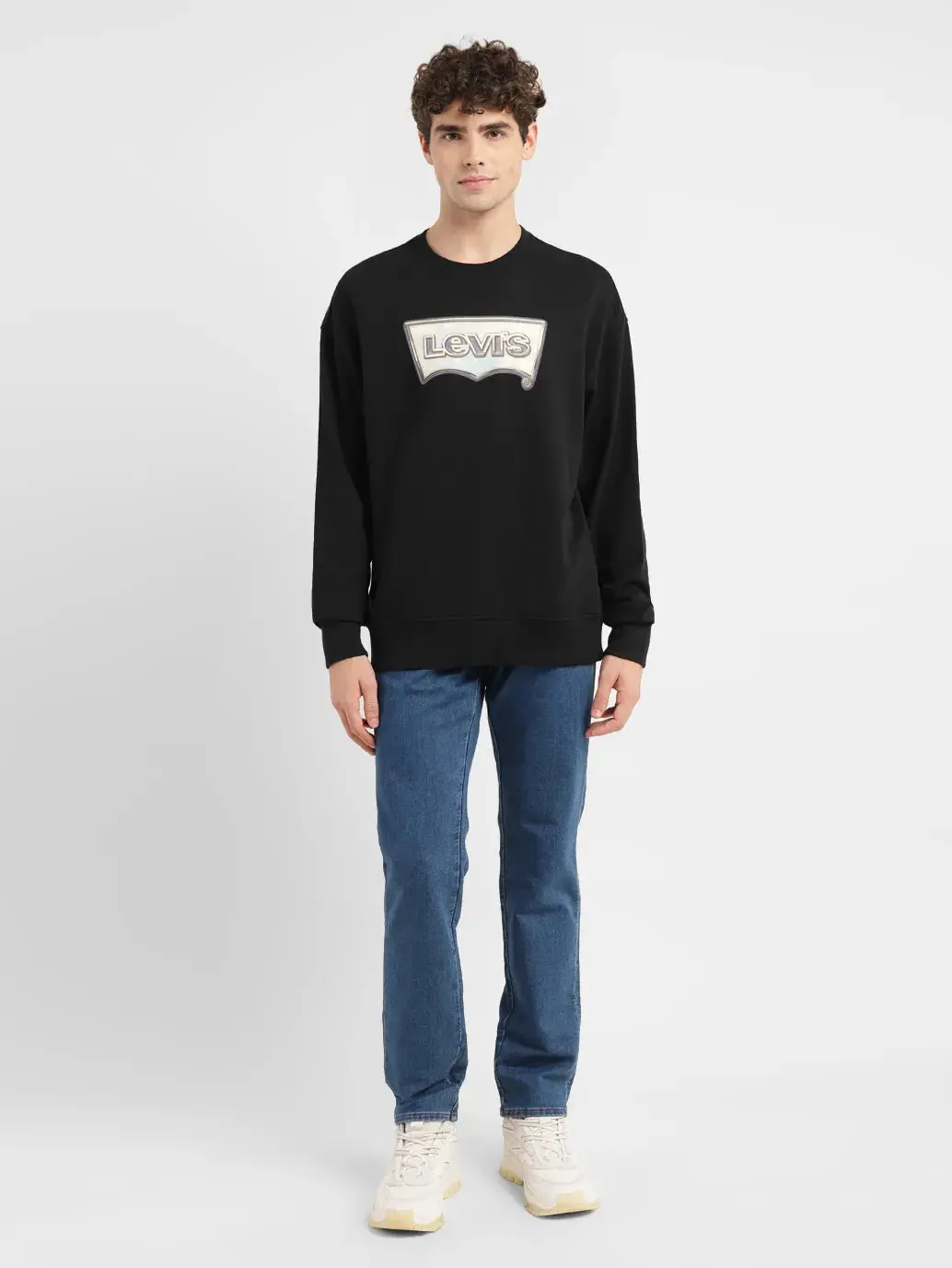 Men's Brand Logo Black Crew Neck Sweatshirt 1
