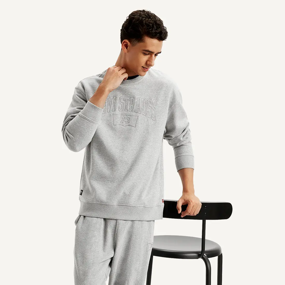 Men's Embroidered Grey Crew Neck Sweatshirt 1
