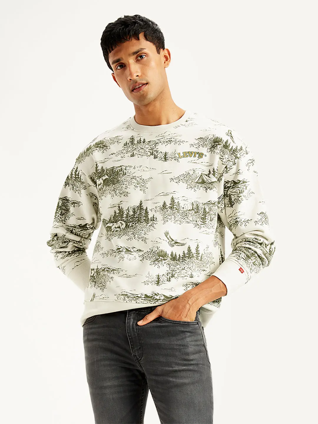 Men's Printed Off-White Crew Neck Sweatshirt 1