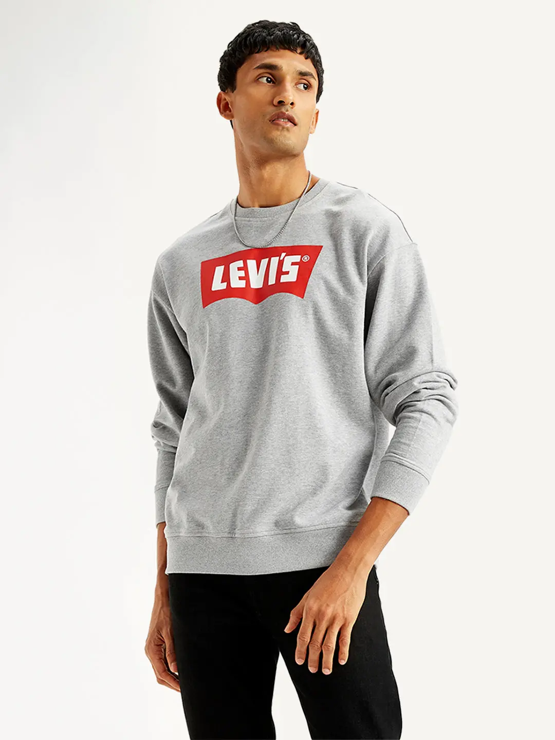 Men's Brand Logo Grey Crew Neck Sweatshirt 1