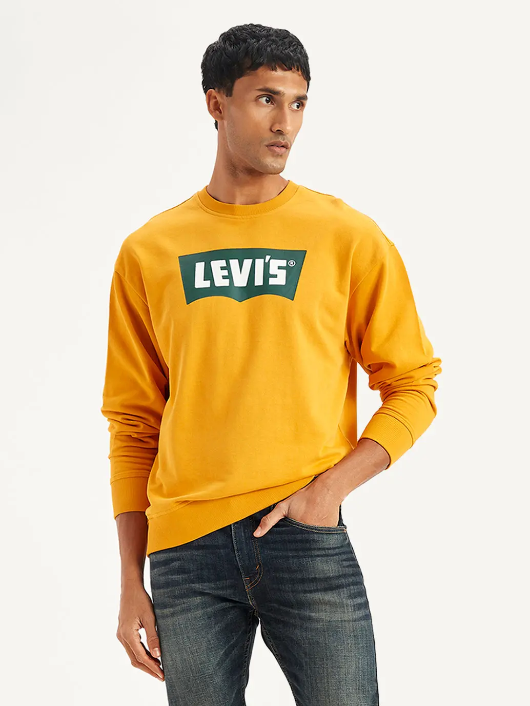 Men's Brand Logo Yellow Crew Neck Sweatshirt 1
