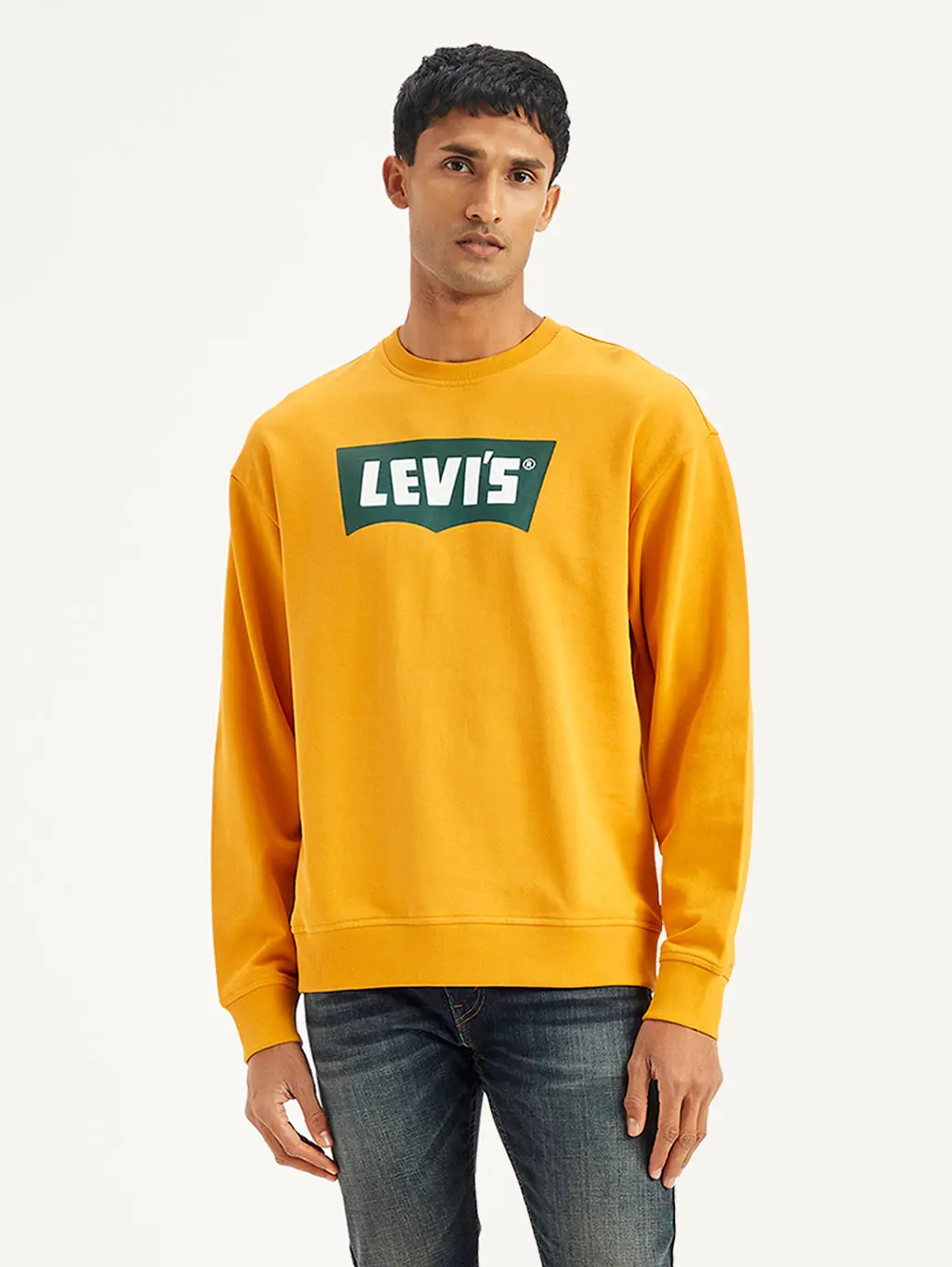 Men's Brand Logo Yellow Crew Neck Sweatshirt 2