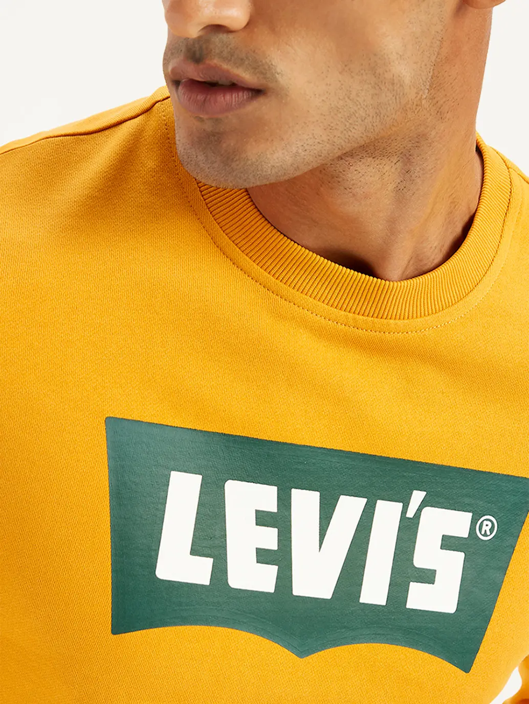 Men's Brand Logo Yellow Crew Neck Sweatshirt 4
