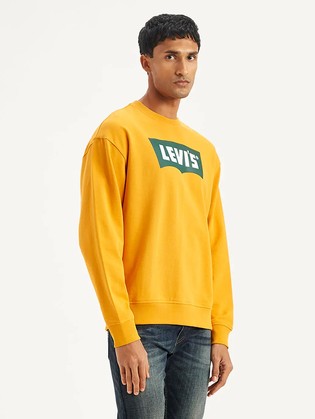 Men's Brand Logo Yellow Crew Neck Sweatshirt 5