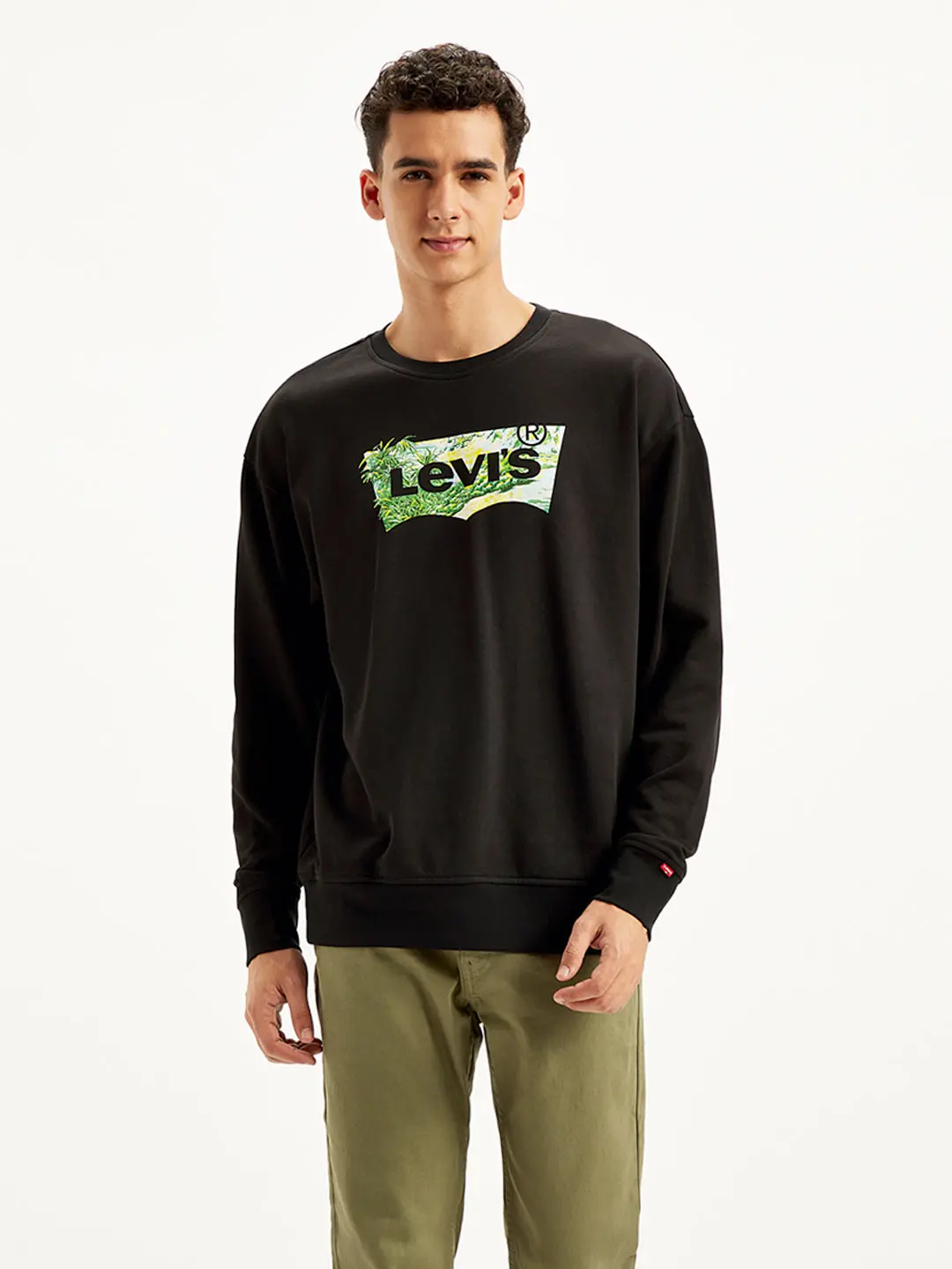 Men's Brand Logo Black Crew Neck Sweatshirt 1