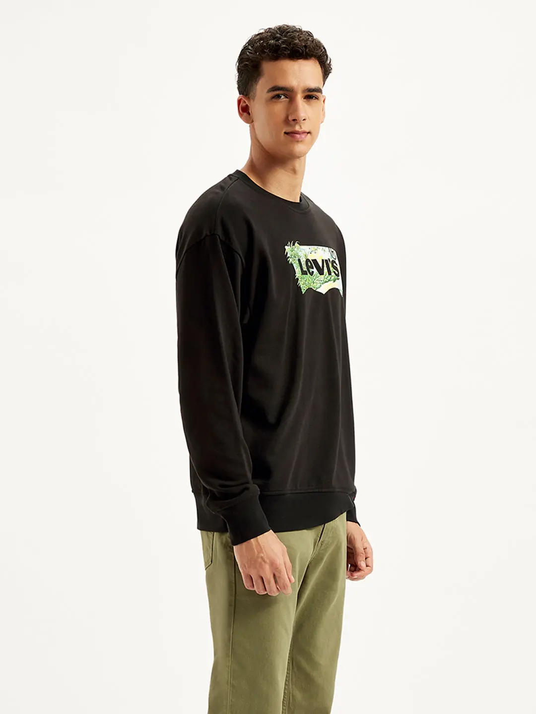 Men's Brand Logo Black Crew Neck Sweatshirt 3