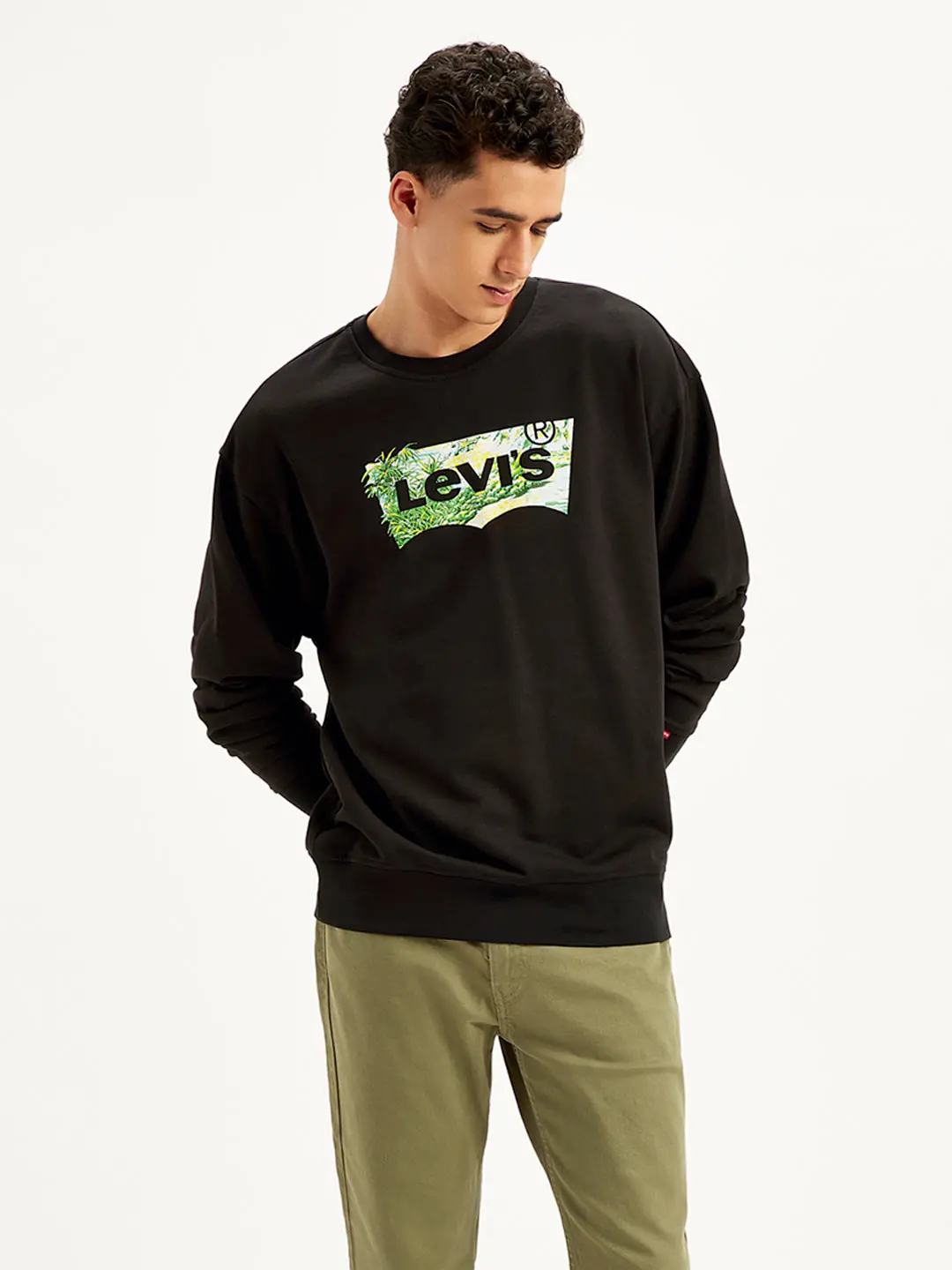 Men's Brand Logo Black Crew Neck Sweatshirt 5