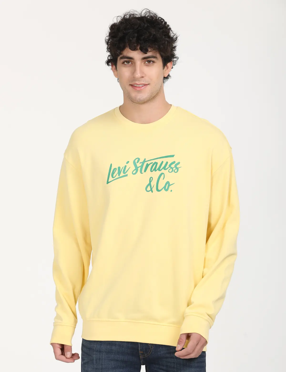 Men's Solid Yellow Crew Neck Sweatshirt 1