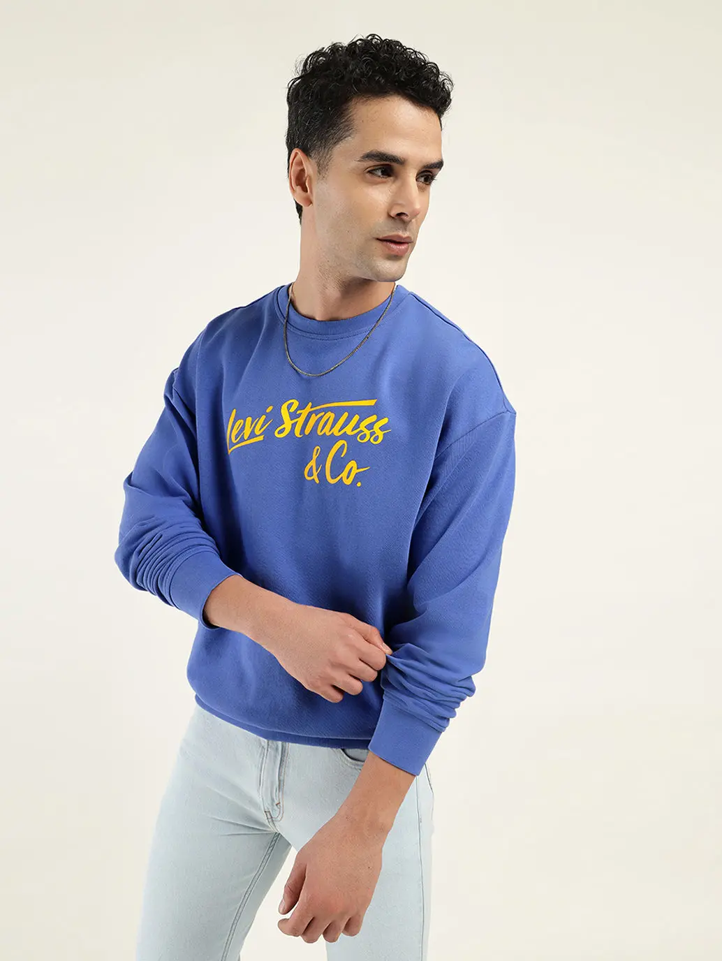Men's Solid Blue Crew Neck Sweatshirt 1