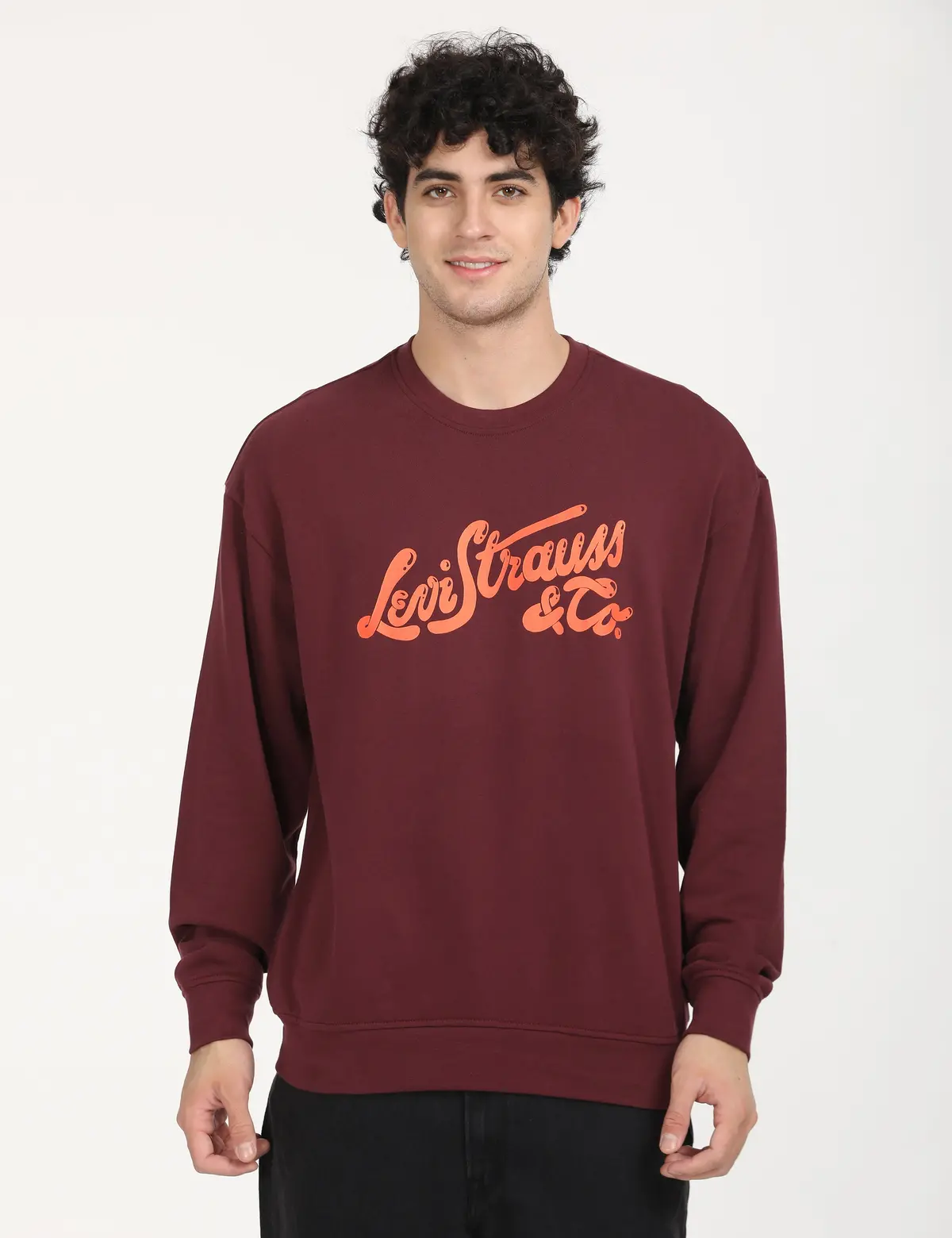 Men's Solid Red Crew Neck Sweatshirt 1
