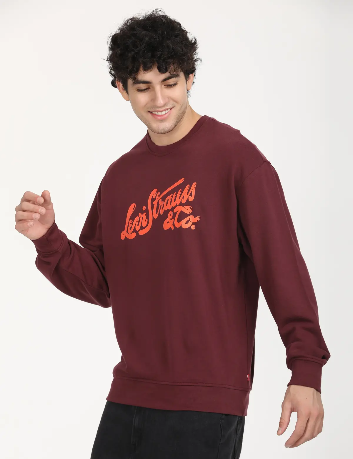 Men's Solid Red Crew Neck Sweatshirt 2