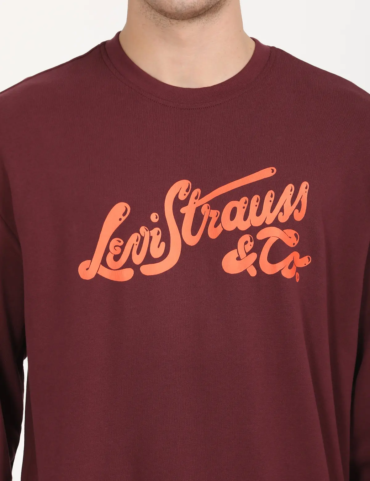 Men's Solid Red Crew Neck Sweatshirt 4