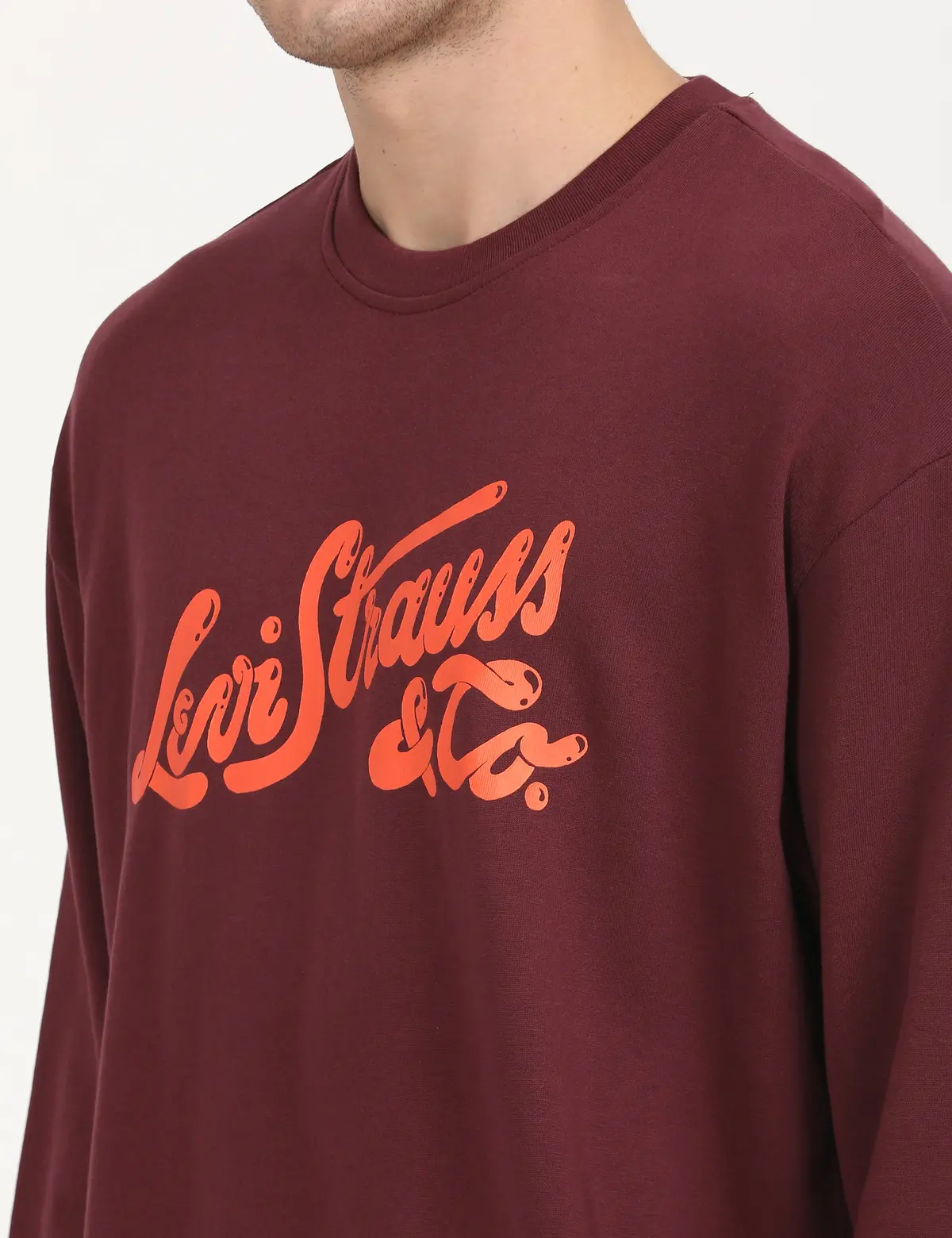 Men's Solid Red Crew Neck Sweatshirt 5