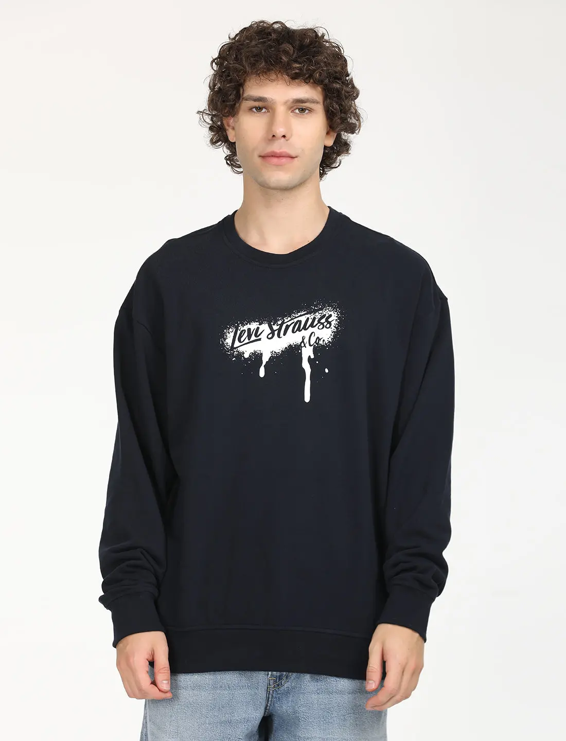 Men's Solid Navy Crew Neck Sweatshirt 1
